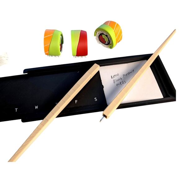 Sushi pill organizer w/ notepad & chopstick pens stylish and functional! gift - Picture 2 of 4